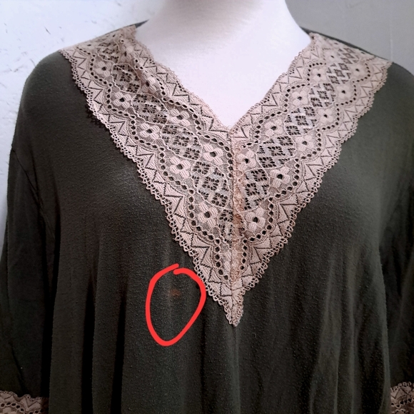 Amanda | Lace Trim V-Neck Top olive Green - Picture 4 of 10